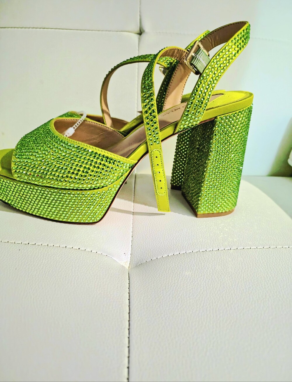 ANTONIO MELANI Neon Green Crystal Platform Slingbacks